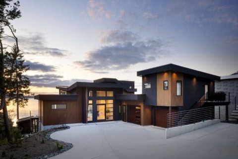 Modern custom home by White Wolf Homes with timber accents in Victoria BC.